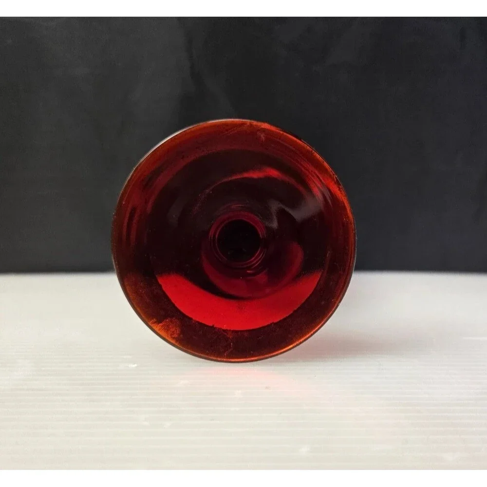 Venetian Ruby Red Wine Glass Vase Gold Gilt Enamel Floral Design Pedestal 7.25" - Picture 10 of 12